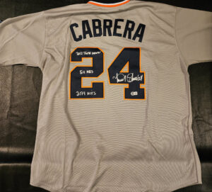 Miguel Cabrera Autographed Gray Detroit Tigers 1970s Turn Back The Clock Inscribed Jersey Beckett COA v3