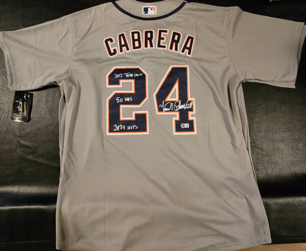 Miguel Cabrera Autographed Gray Detroit Tigers Inscribed Jersey Beckett COA v3