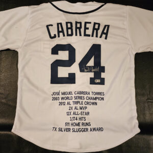 Miguel Cabrera Autographed White Detroit Tigers STAT Jersey Beckett COA v1