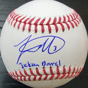 Jackson Merrill Autographed OMLB Baseball Inscribed Jackson Barrel v1