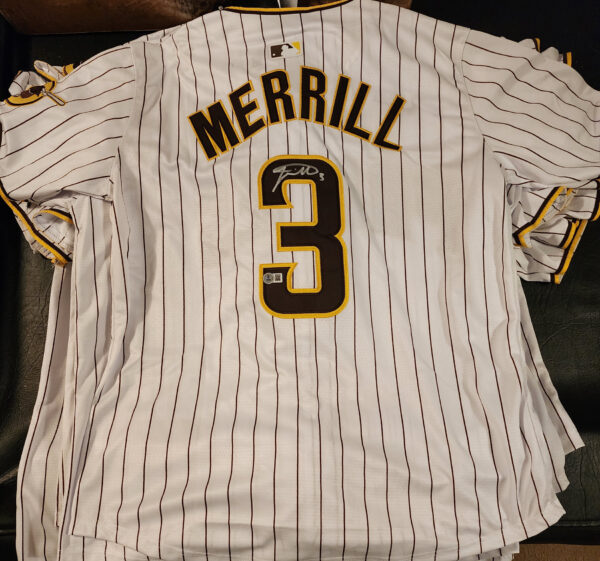 Jackson Merrill Autographed Padres Home Jersey Beckett COA v3