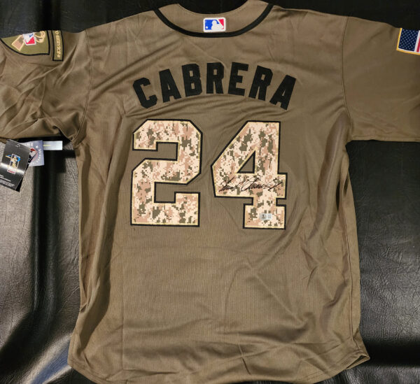 Miguel Cabrera Autographed Green Salute to Service Detroit Tigers Jersey Beckett COA v2