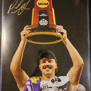 Paul Skenes Autographed LSU Tigers MCWS MVP Trophy 16x20 Photograph v4