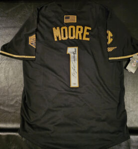 Christian Moore Autographed Black Gold Tennessee Volunteers 2024 MCWS Jersey Inscribed 2024 Natty Champs v3