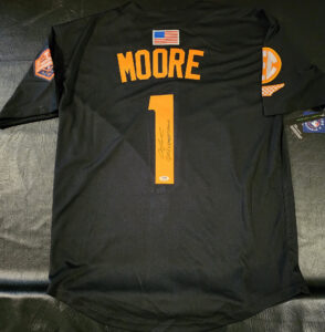 Christian Moore Autographed Black Tennessee Volunteers 2024 MCWS Jersey Inscribed 2024 Natty Champs v3