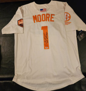 Christian Moore Autographed Cream Tennessee Volunteers 2024 MCWS Jersey Inscribed 2024 Natty Champs v3
