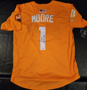 Christian Moore Autographed Orange Tennessee Volunteers 2024 MCWS Jersey Inscribed 2024 Natty Champs v3
