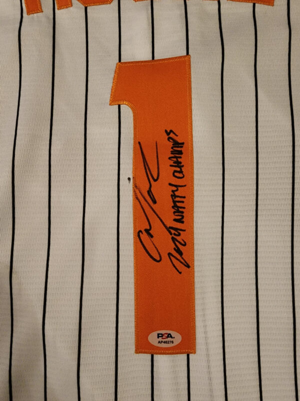 Christian Moore Autographed Pinstriped Tennessee Volunteers 2024 MCWS Jersey Inscribed 2024 Natty Champs v1