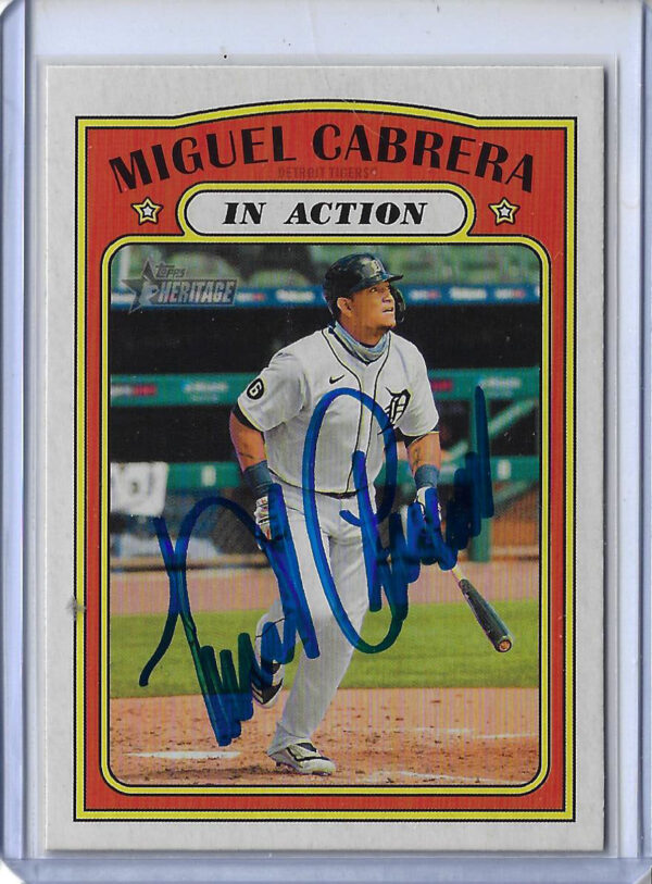 Miguel Cabrera Autographed 2021 Topps Heritage Miguel Cabrera In Action Card 108
