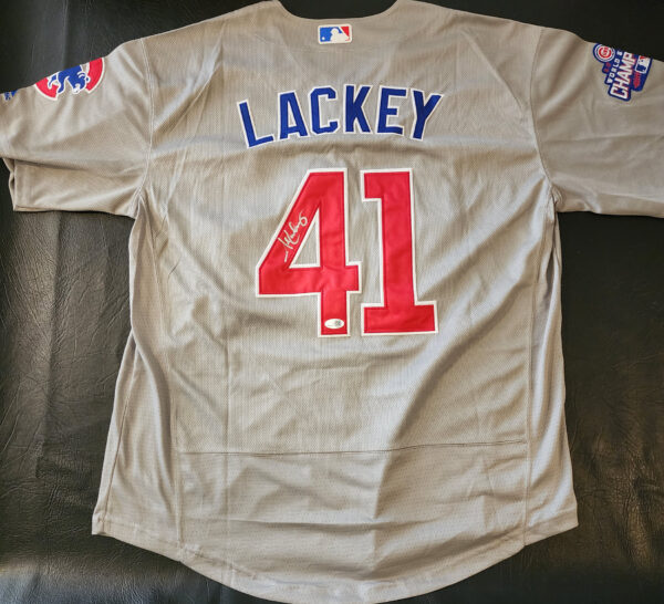 John Lackey Autographed 2016 World Series Chicago Cubs Road Jersey v3