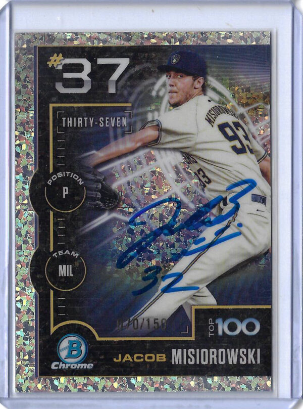 Jacob Misiorowski Autographed 2025 Bowman Top100 MINI DIAMOND REFRACTOR BTP-37 70 out of 150 Rookie Card RC