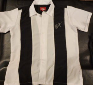 Charlie Sheen Autographed Signed Two and A Half Men Black White Bowling Shirt SILVER v3