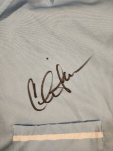 Charlie Sheen Autographed Signed Two and A Half Men Blue Bowling Shirt v1