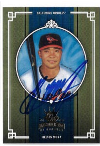 Melvin Mora Autographed 2005 Donruss Diamond Kings Framed Green 2nd #320 Card