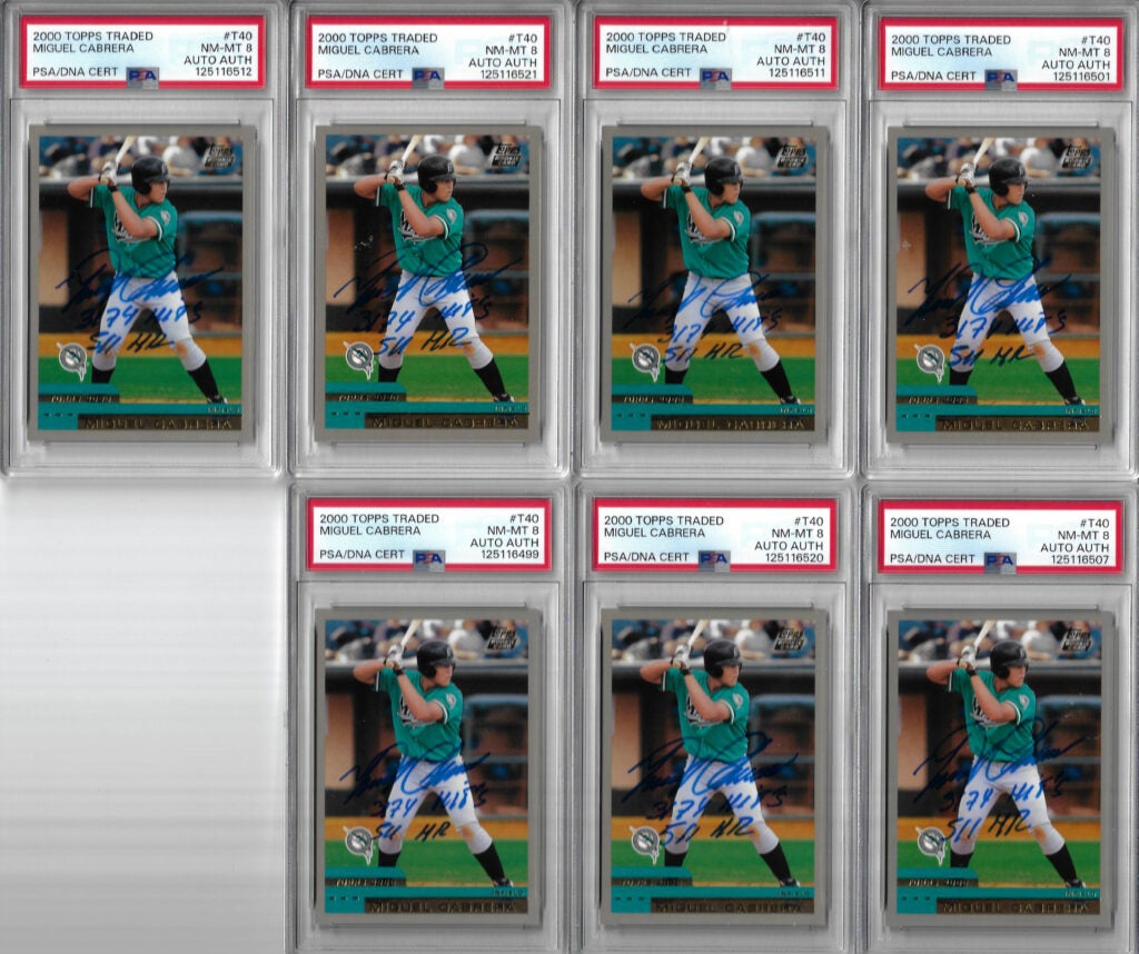 Miguel Cabrera Autographed 2000 Topps Traded T40 Rookie Card PSA 8