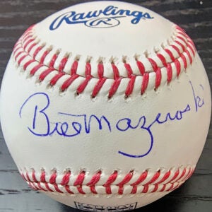 Bill Mazeroski Autographed HOF Baseball with HOF 01 Inscription SWEET v1