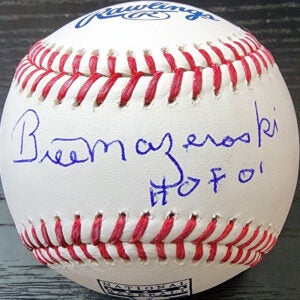 Bill Mazeroski Autographed OMLB Baseball with HOF 01 Inscription v1
