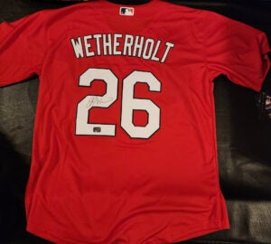 JJ Wetherholt Autographed Red St Louis Cardinals Jersey v3